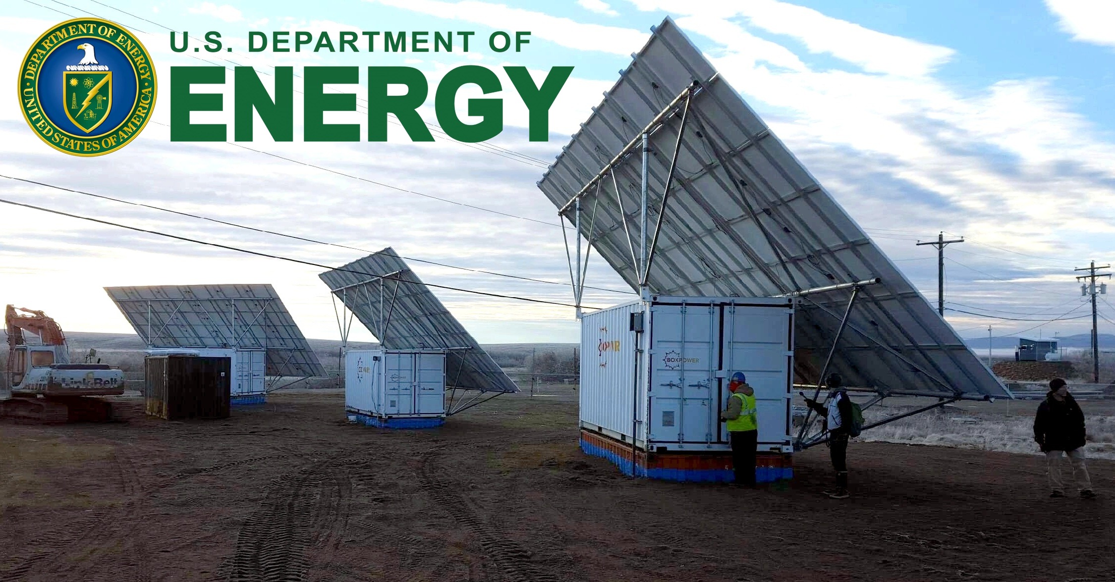 Buckland BoxPower solar array with U.S. Department of Energy branding