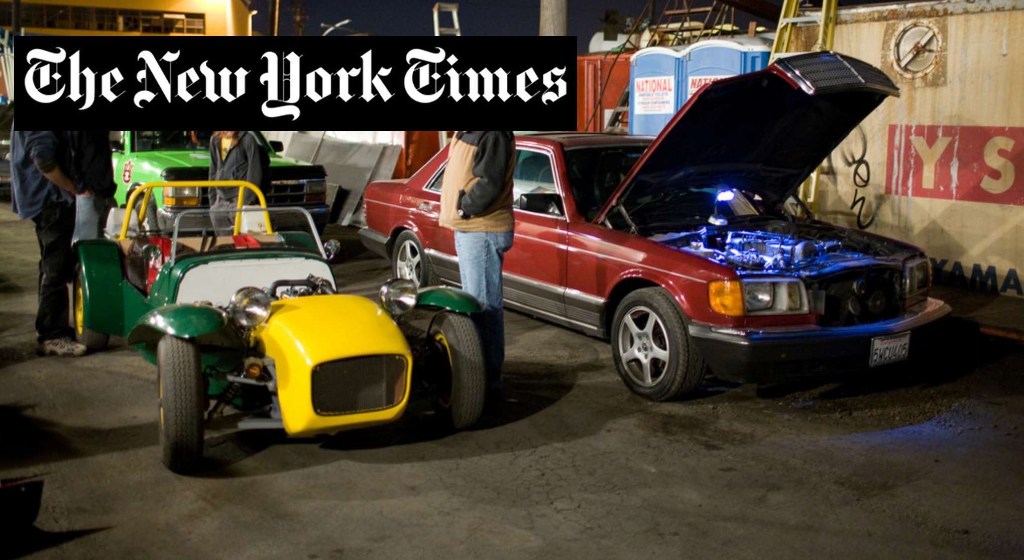 Escape from Berkeley Shipyard night cars with New York Times masthead