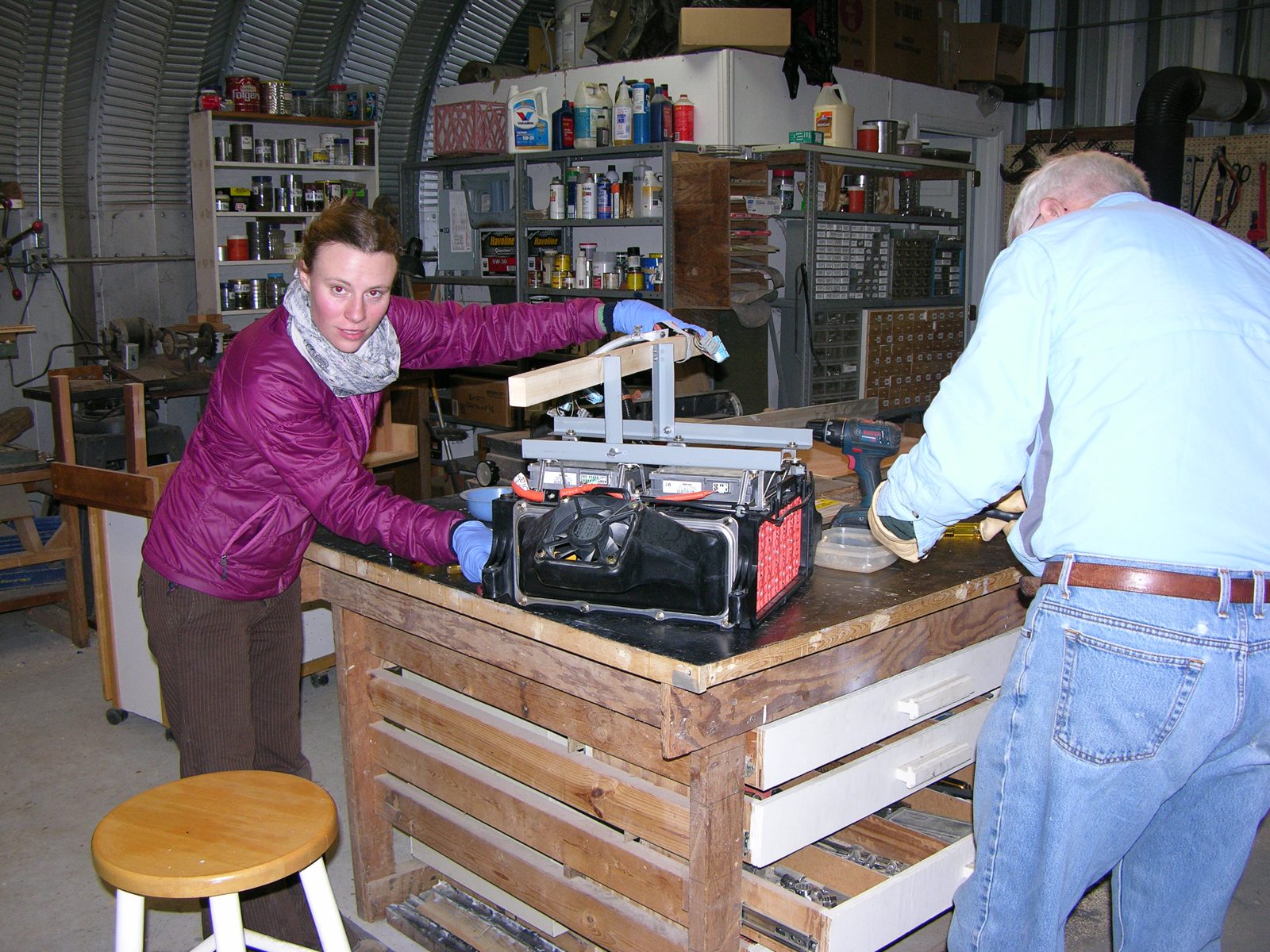 Working on the extracted IMA battery pack at a workbench