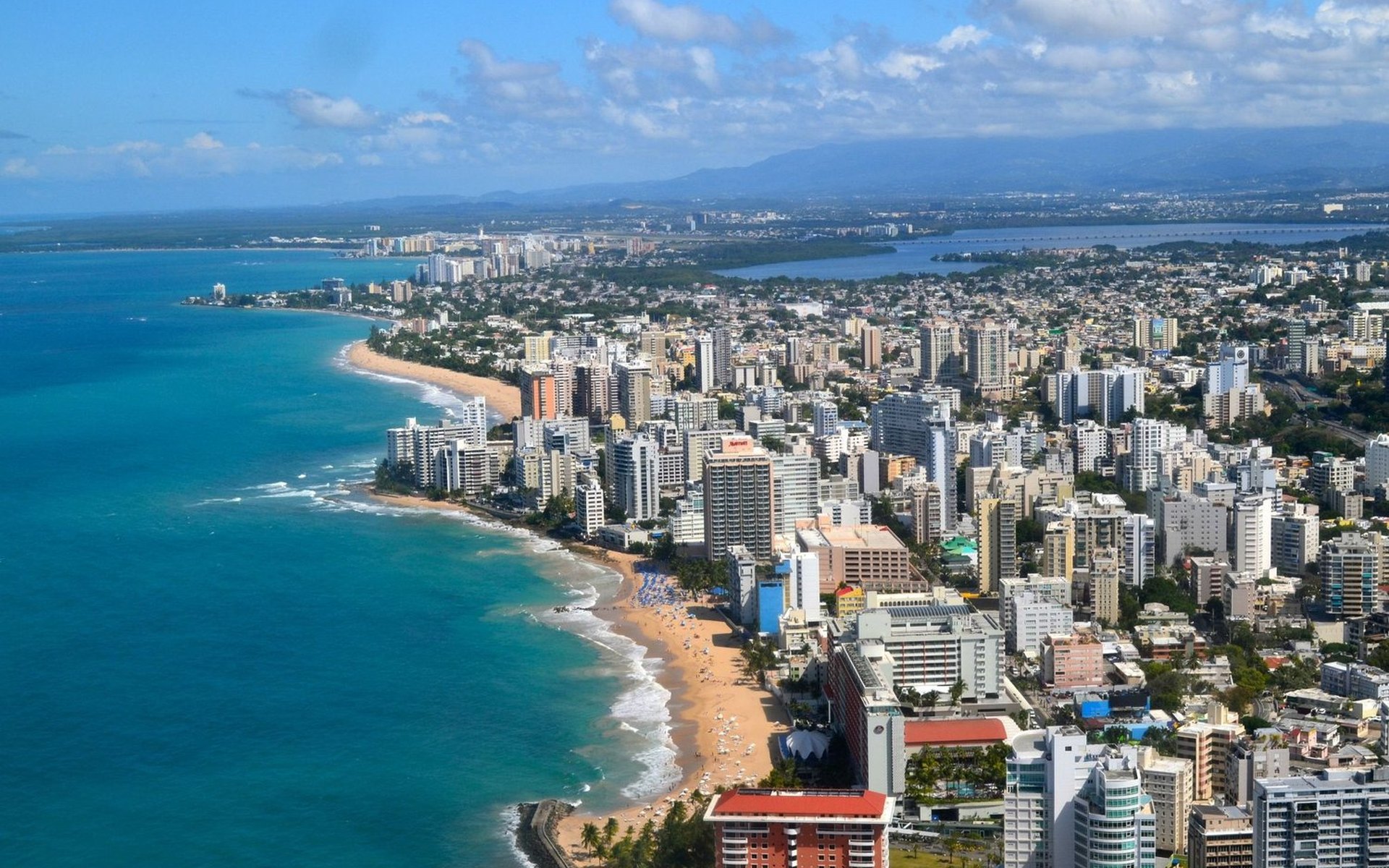 Aerial view of the San Juan coastline in Puerto Rico
